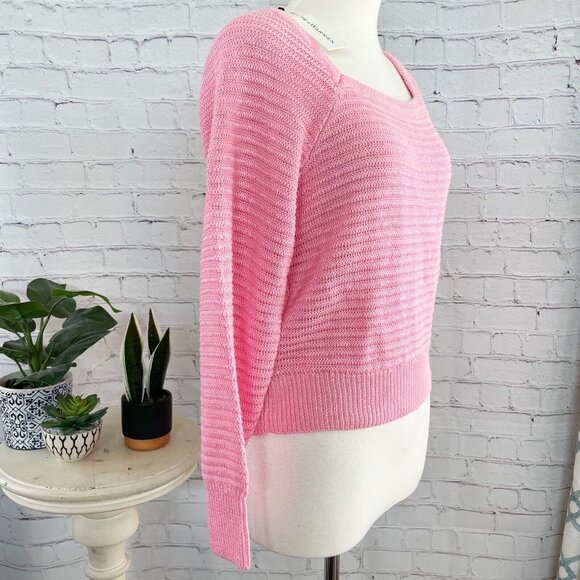 NEW White + Warren Linen Squareneck Sweater Womens Size S *FLAW* Flamingo Pink - Picture 3 of 8